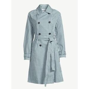 FreeAssembly XS Trench Coat Plaid Green Double Breasted 100% Cotton